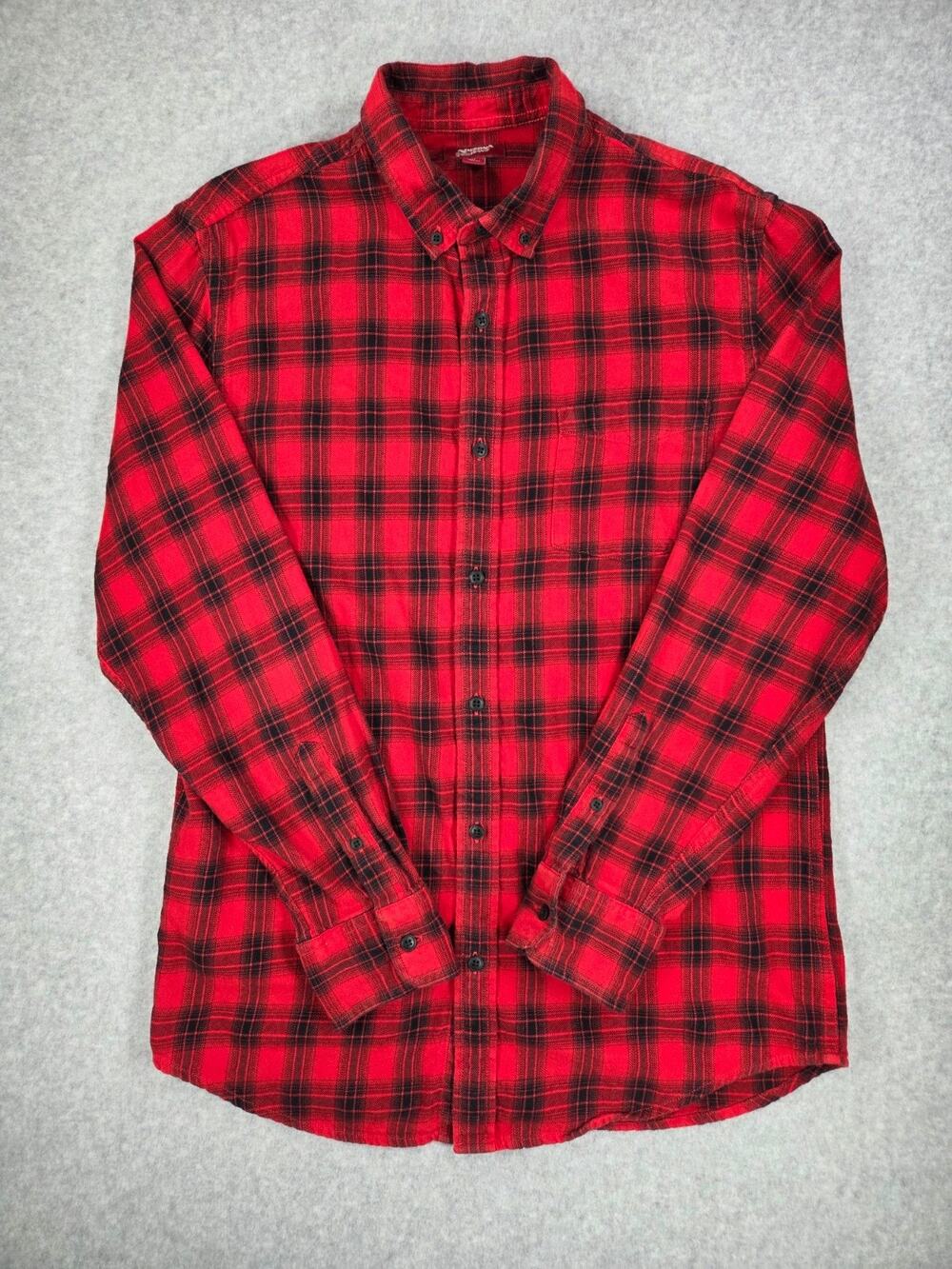 Arizona Jean Co Men's M Red Black Plaid Flannel Button Down Shirt fall layering